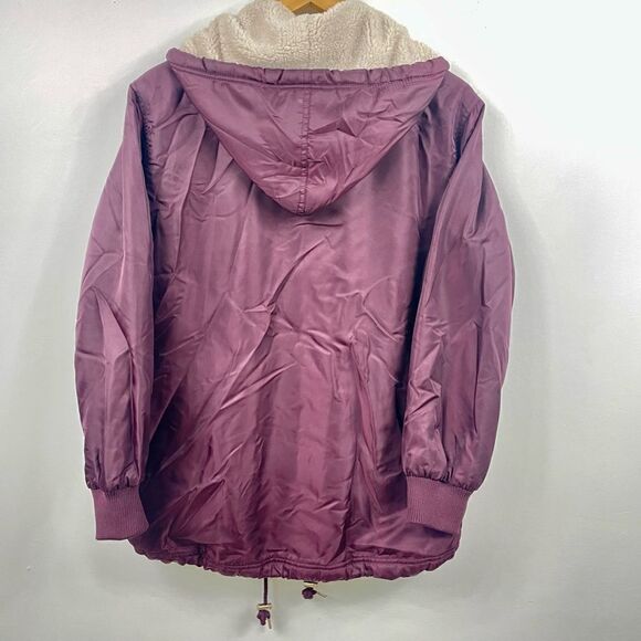 Burgundy Sherpa lined hooded Jacket S forever21 anorak,utility windbreaker. - Picture 4 of 6